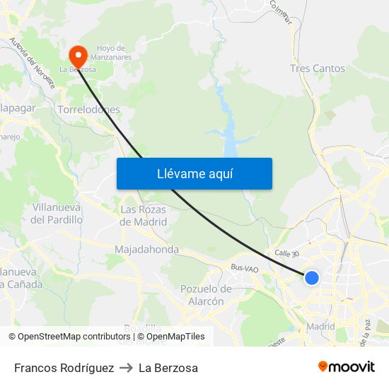 Francos Rodríguez to La Berzosa map