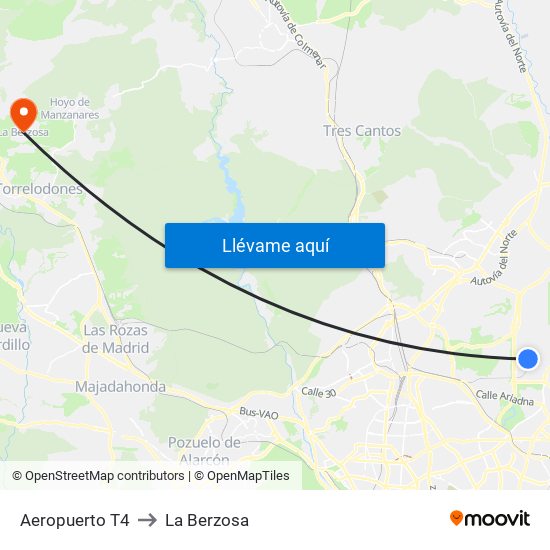 Aeropuerto T4 to La Berzosa map