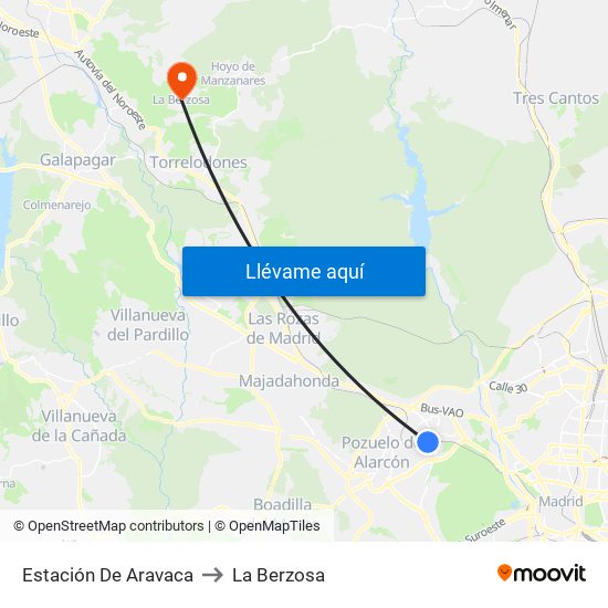 Estación De Aravaca to La Berzosa map