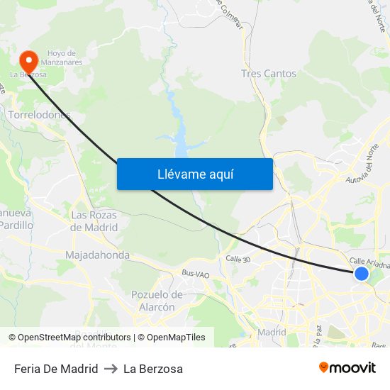 Feria De Madrid to La Berzosa map