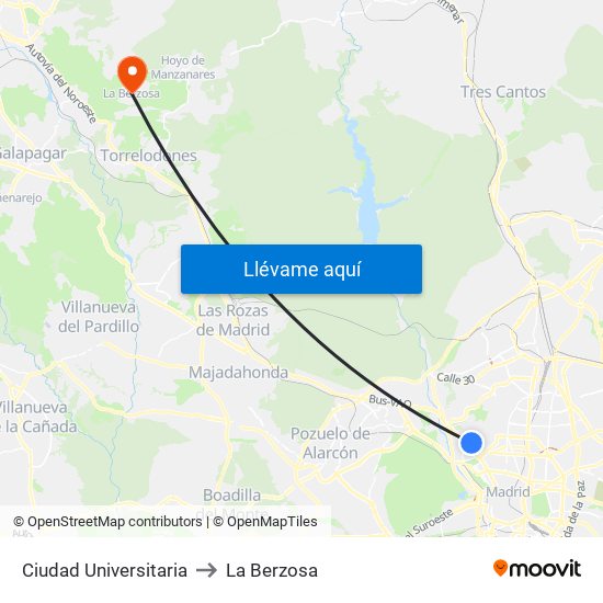 Ciudad Universitaria to La Berzosa map