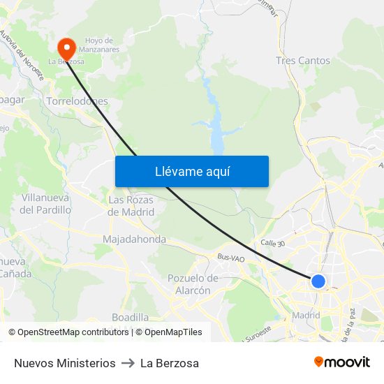 Nuevos Ministerios to La Berzosa map