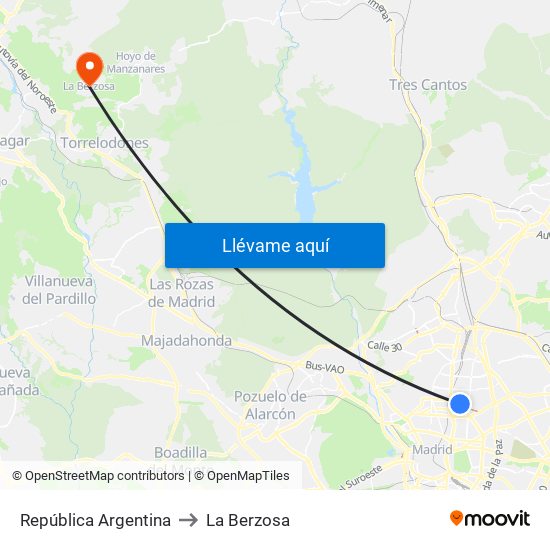 República Argentina to La Berzosa map