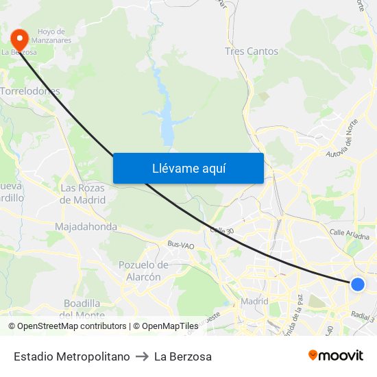 Estadio Metropolitano to La Berzosa map