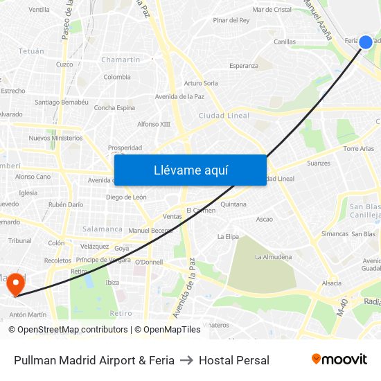 Pullman Madrid Airport & Feria to Hostal Persal map