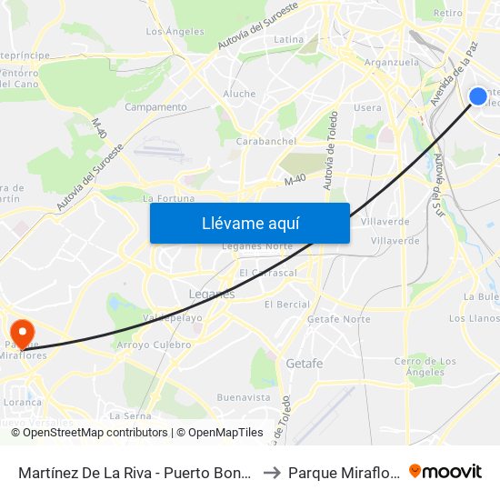 Martínez De La Riva - Puerto Bonaigua to Parque Miraflores map