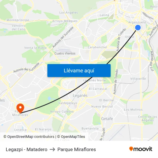 Legazpi - Matadero to Parque Miraflores map