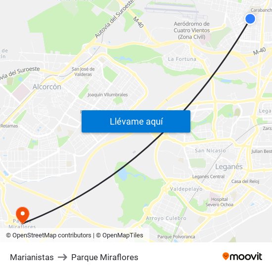 Marianistas to Parque Miraflores map