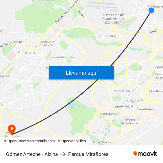 Gómez Arteche - Alzina to Parque Miraflores map