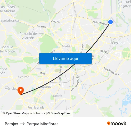 Barajas to Parque Miraflores map