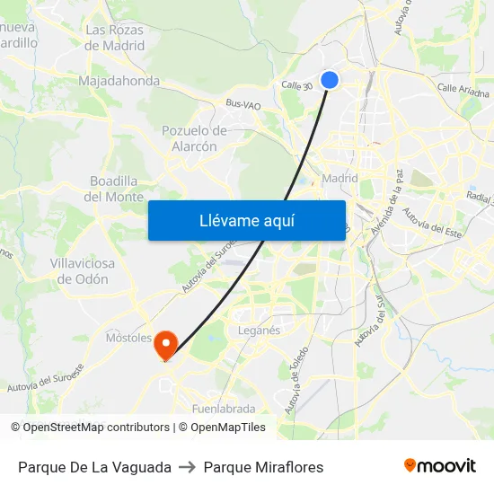 Parque De La Vaguada to Parque Miraflores map