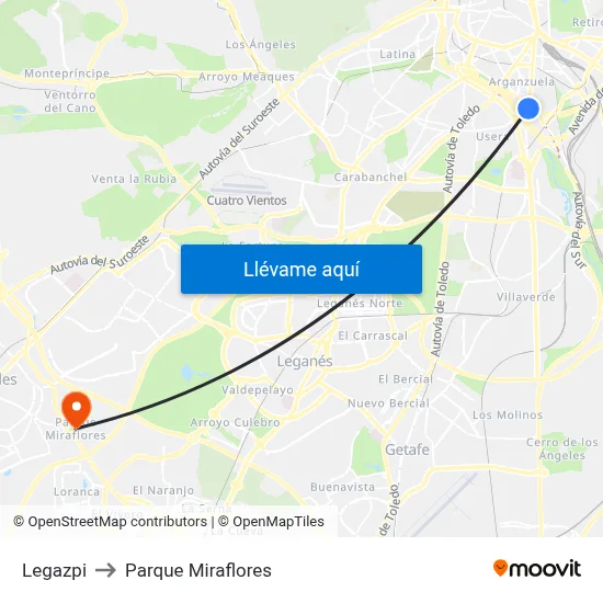 Legazpi to Parque Miraflores map
