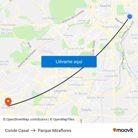 Conde Casal to Parque Miraflores map