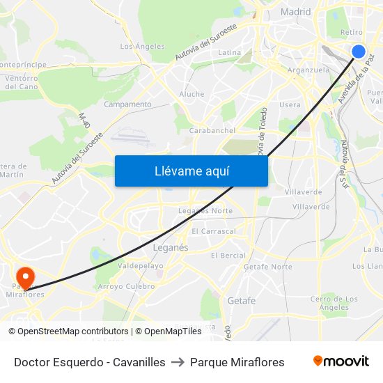 Doctor Esquerdo - Cavanilles to Parque Miraflores map