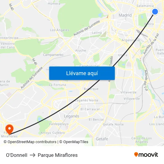 O'Donnell to Parque Miraflores map
