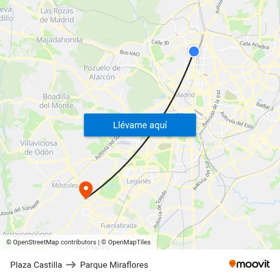 Plaza Castilla to Parque Miraflores map