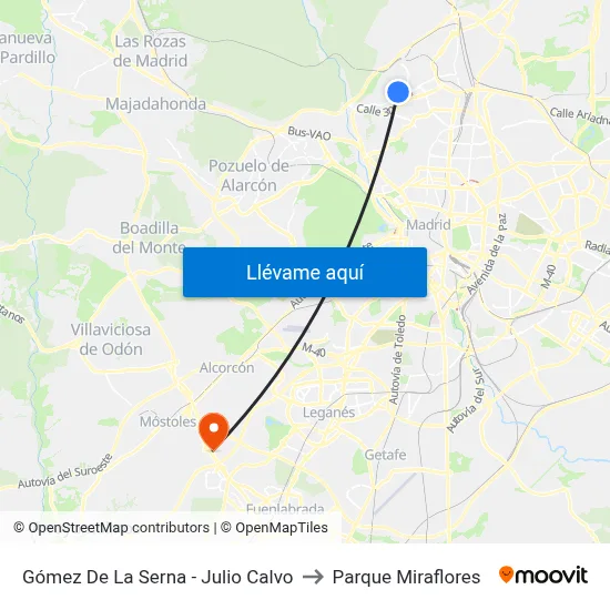 Gómez De La Serna - Julio Calvo to Parque Miraflores map