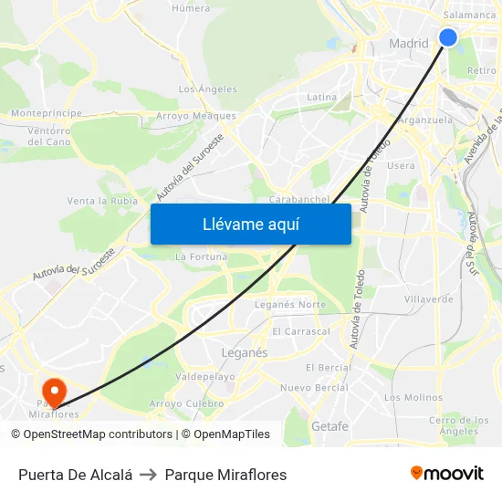 Puerta De Alcalá to Parque Miraflores map
