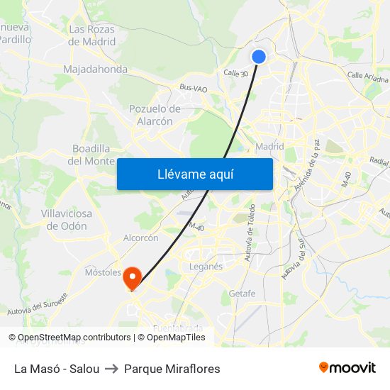 La Masó - Salou to Parque Miraflores map
