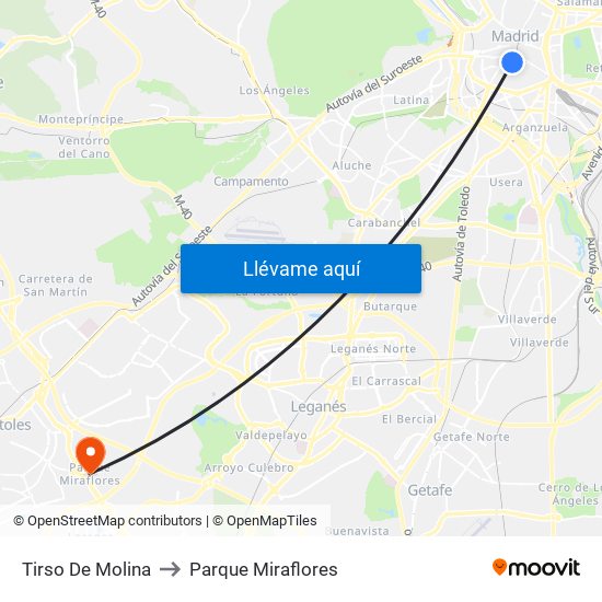 Tirso De Molina to Parque Miraflores map