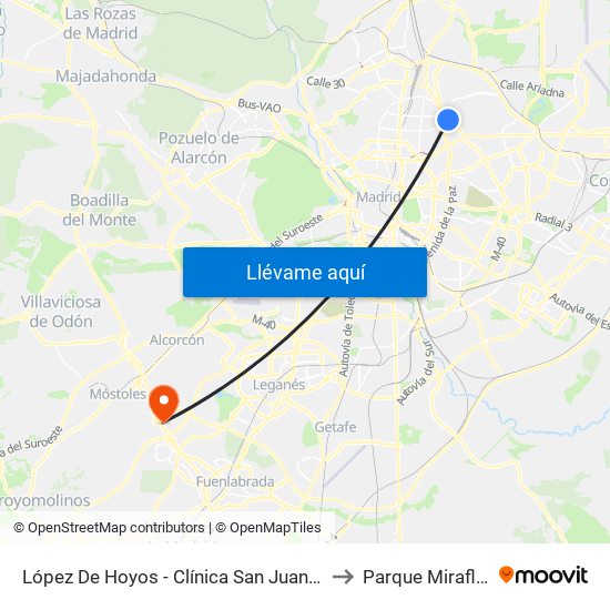 López De Hoyos - Clínica San Juan De Dios to Parque Miraflores map