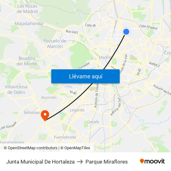 Junta Municipal De Hortaleza to Parque Miraflores map