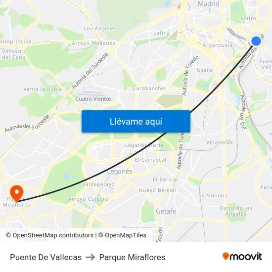 Puente De Vallecas to Parque Miraflores map