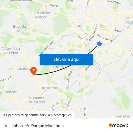 Villalobos to Parque Miraflores map