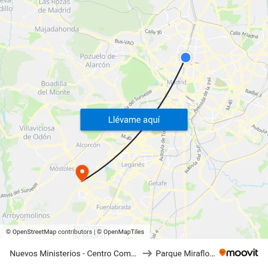 Nuevos Ministerios - Centro Comercial to Parque Miraflores map