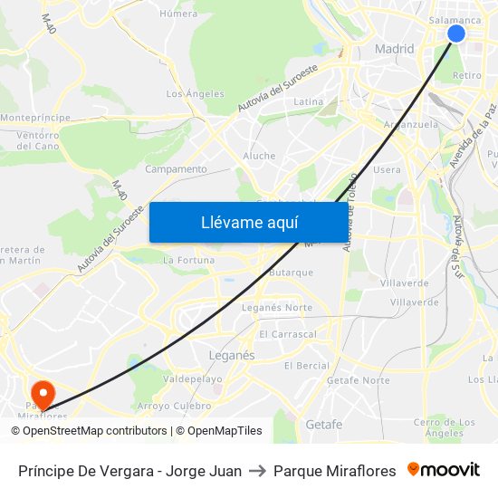 Príncipe De Vergara - Jorge Juan to Parque Miraflores map