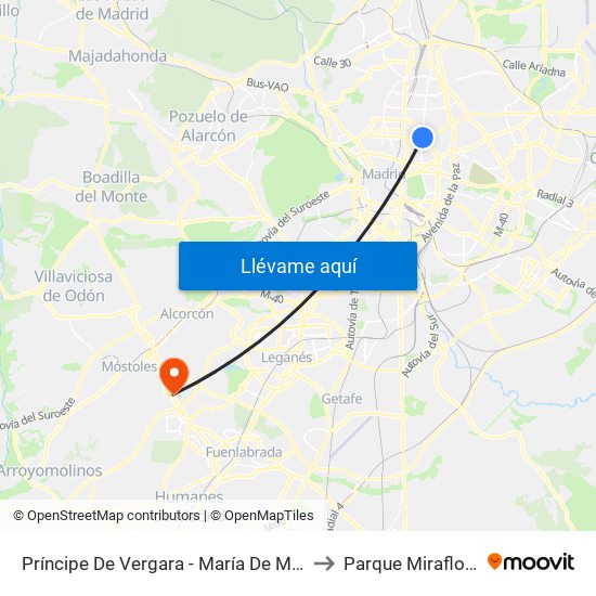 Príncipe De Vergara - María De Molina to Parque Miraflores map