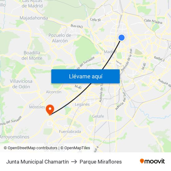 Junta Municipal Chamartín to Parque Miraflores map