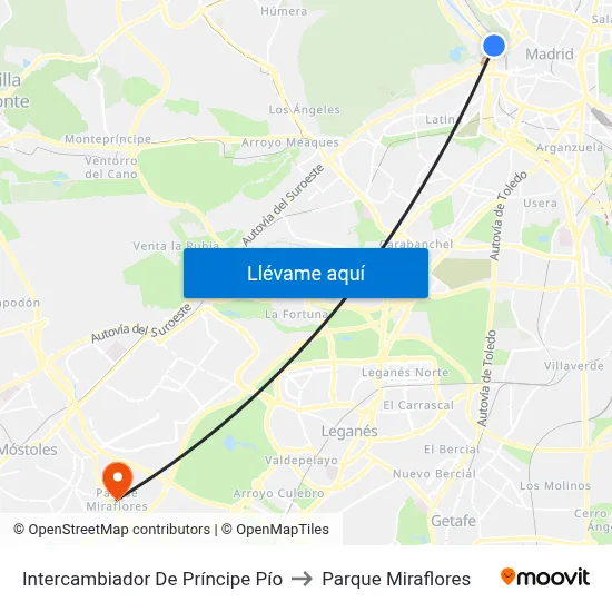 Intercambiador De Príncipe Pío to Parque Miraflores map