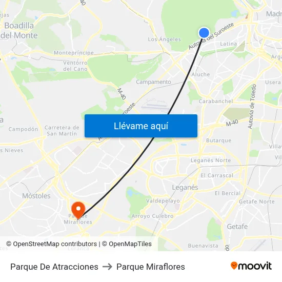 Parque De Atracciones to Parque Miraflores map