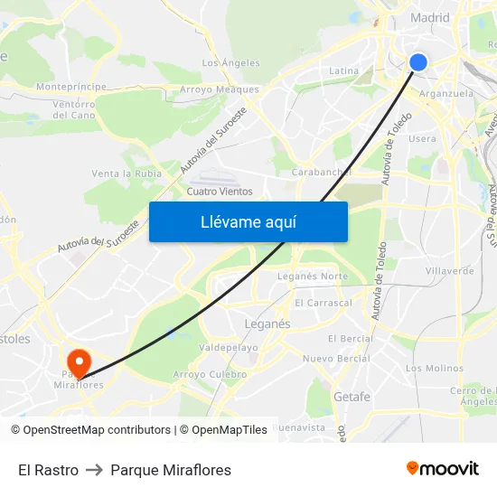 El Rastro to Parque Miraflores map