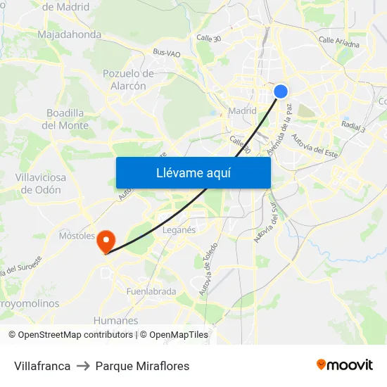 Villafranca to Parque Miraflores map