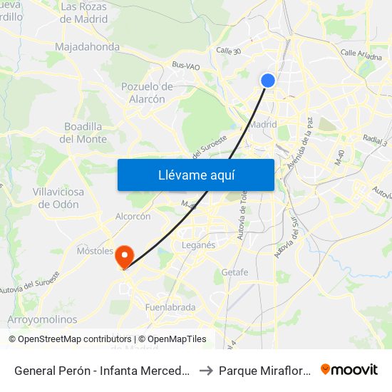 General Perón - Infanta Mercedes to Parque Miraflores map
