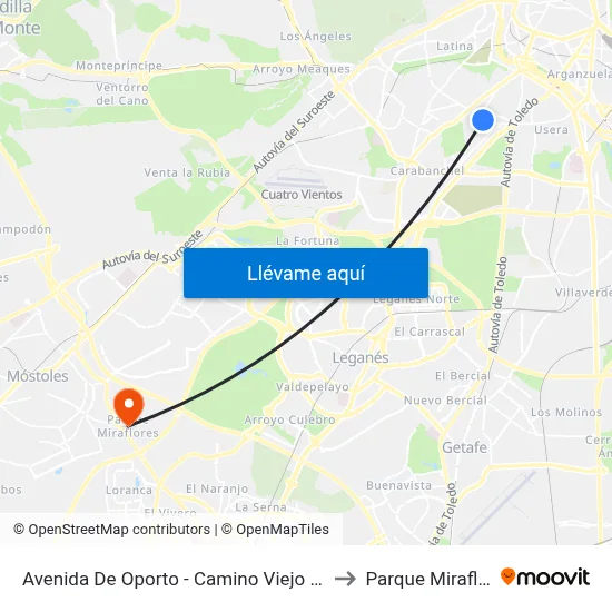 Avenida De Oporto - Camino Viejo Leganés to Parque Miraflores map