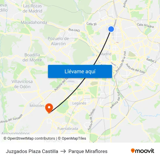 Juzgados Plaza Castilla to Parque Miraflores map