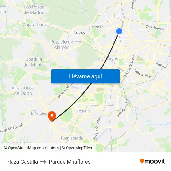 Plaza Castilla to Parque Miraflores map