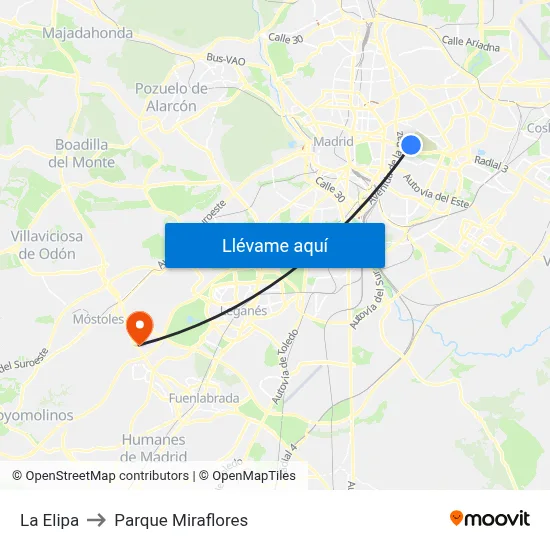 La Elipa to Parque Miraflores map