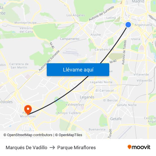 Marqués De Vadillo to Parque Miraflores map