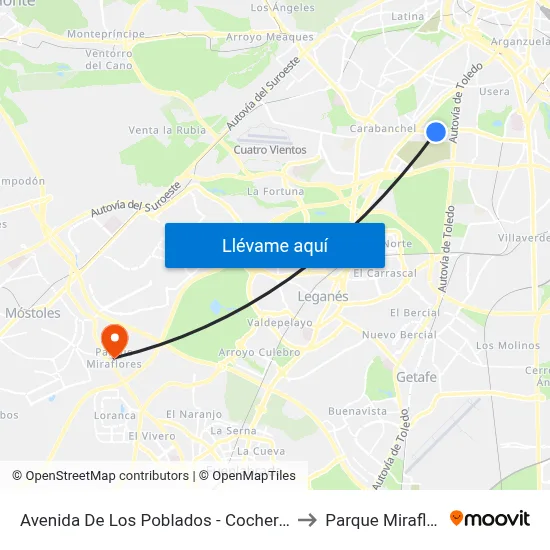 Avenida De Los Poblados - Cocheras Emt to Parque Miraflores map
