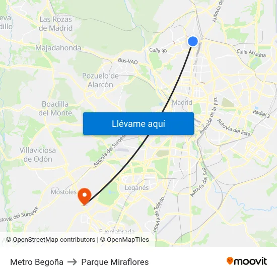Metro Begoña to Parque Miraflores map