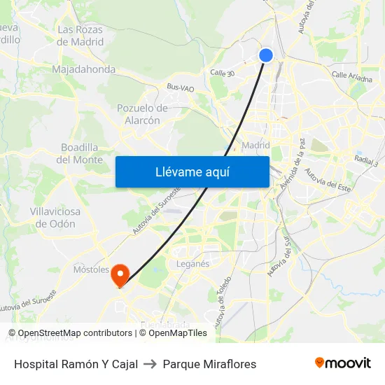 Hospital Ramón Y Cajal to Parque Miraflores map