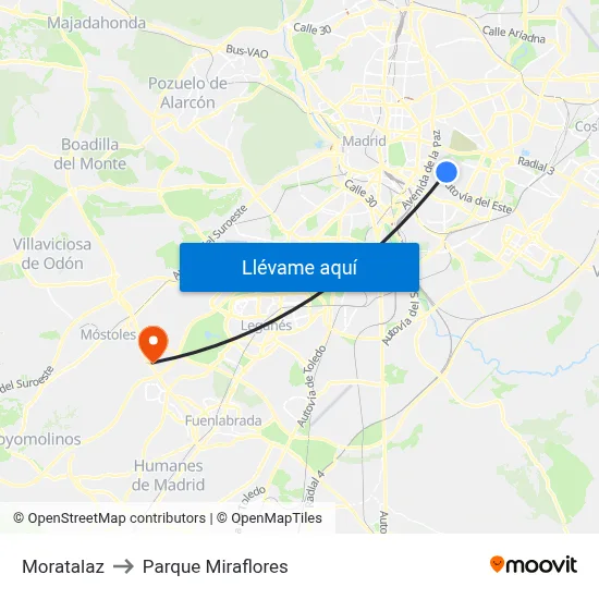 Moratalaz to Parque Miraflores map