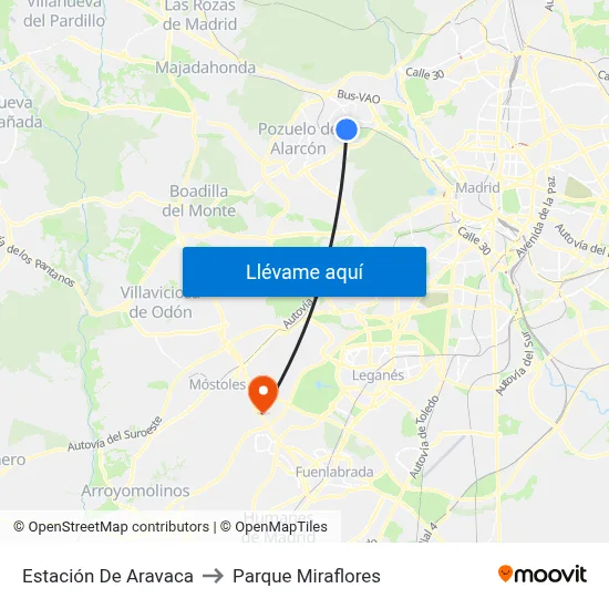 Estación De Aravaca to Parque Miraflores map