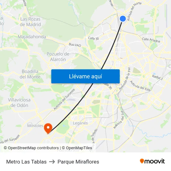 Metro Las Tablas to Parque Miraflores map