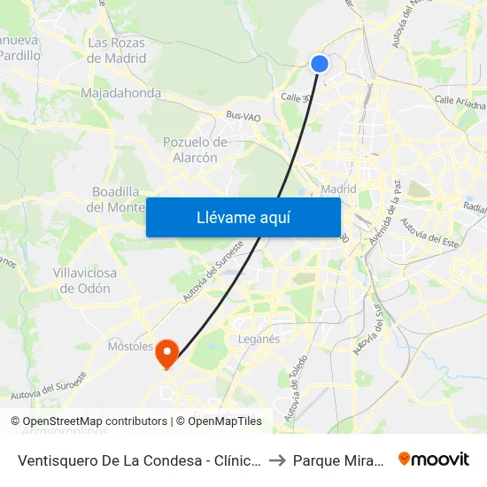 Ventisquero De La Condesa - Clínica Cemtro to Parque Miraflores map
