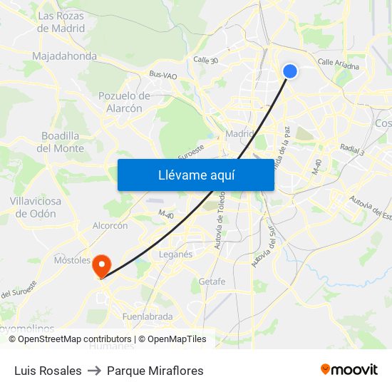 Luis Rosales to Parque Miraflores map
